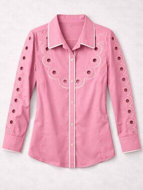 Bob Mackie Pink Button-Down Eyelet Western Shirt